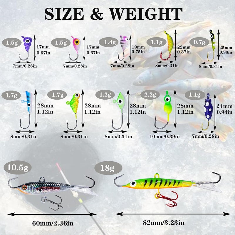 Bombite 52Pcs Ice Fishing Lures Ice Fishing Jigs Kit Glowing Paint Ice Fishing Jig Heads for Crappie Trout Perch Walleye Ice Fishing Gear - Image 5